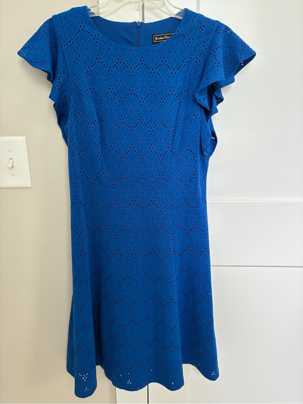 Jessica Howard Cobalt Blue Eyelet Flutter Sleeve Midi Dress